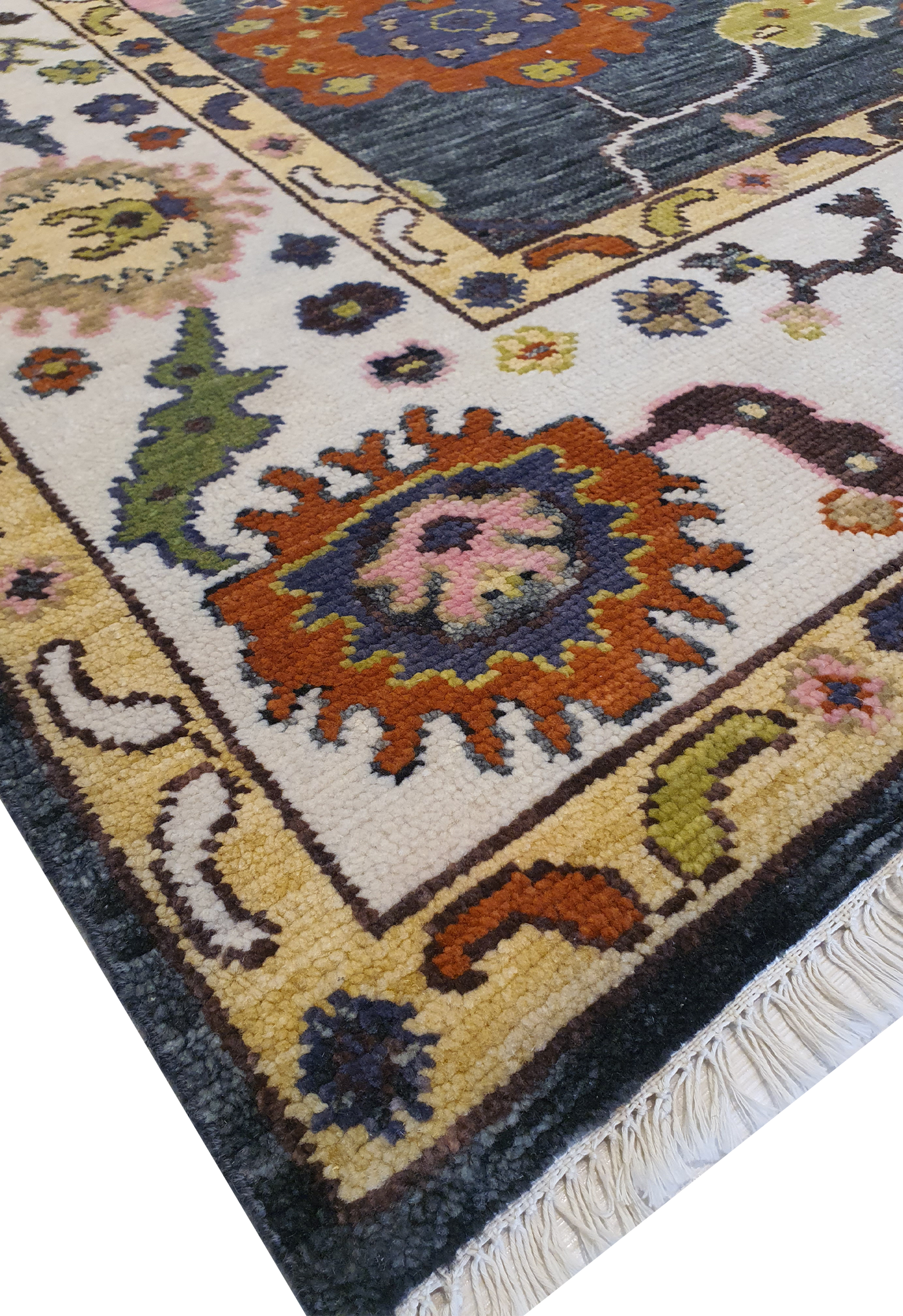 Oushak Hand Spin with Multicolor Flowers - AR3744