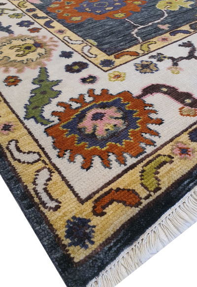 Oushak Hand Spin with Multicolor Flowers - AR3744