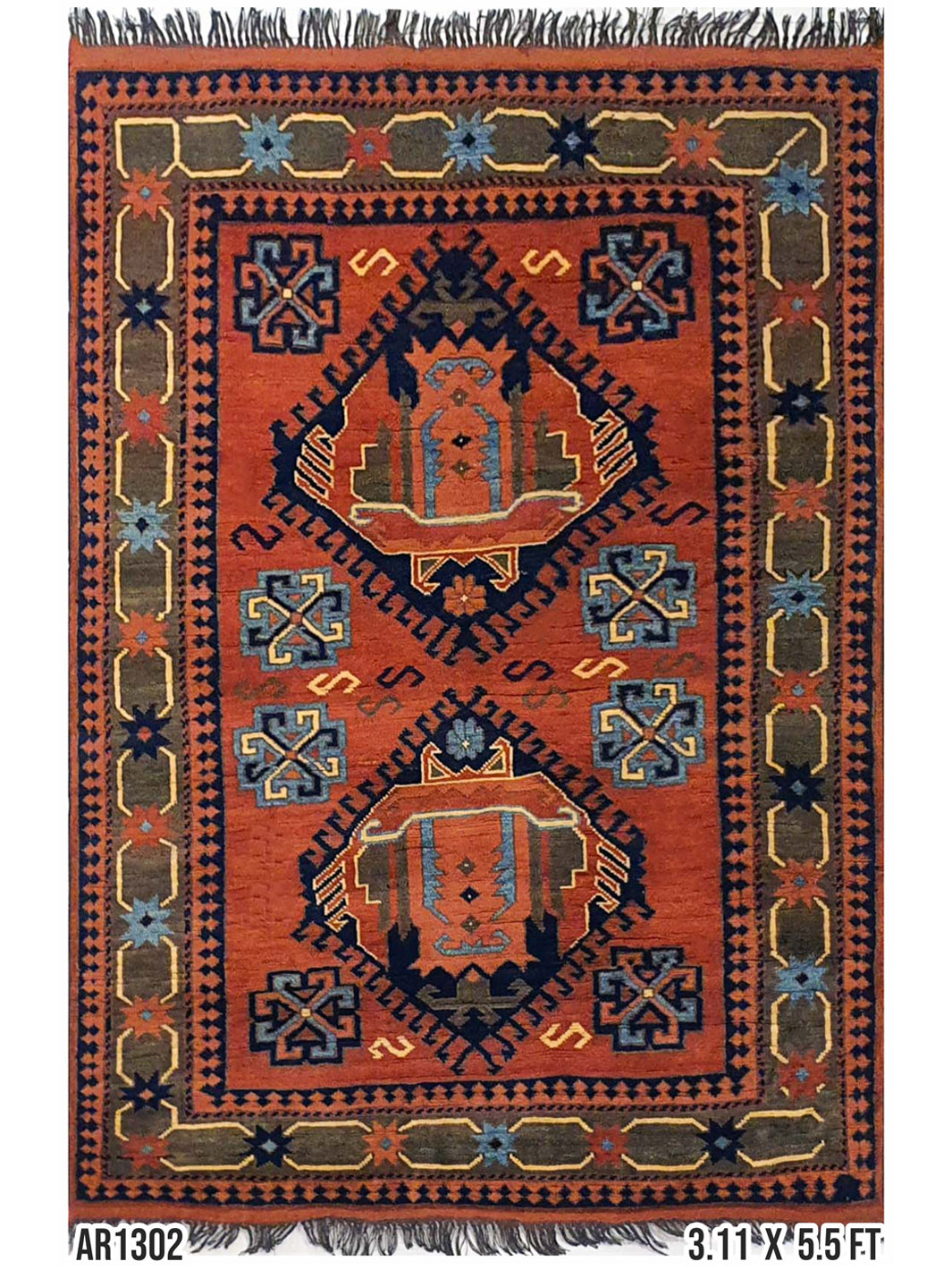 Afghan Caucasian with 2 Medallion Design - 3.11 X 5.5 FT - AR1302