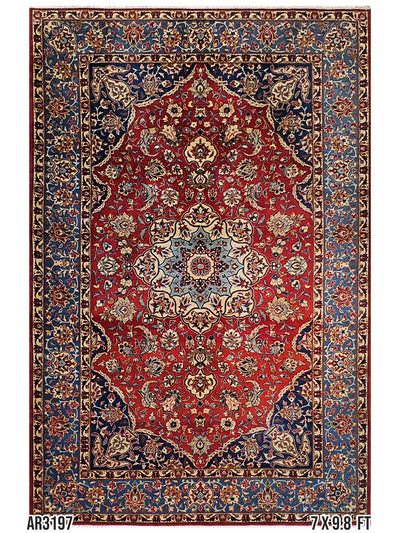 Persian Keshan Red and Sky Blue Border - 7.0 X 9.8 FT - AR3197