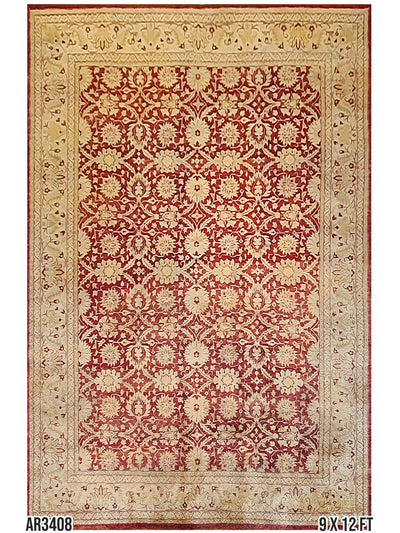 Indo Chobi Allover Design Red and Light Yellow - 9.0 x 12.0 FT - AR3408