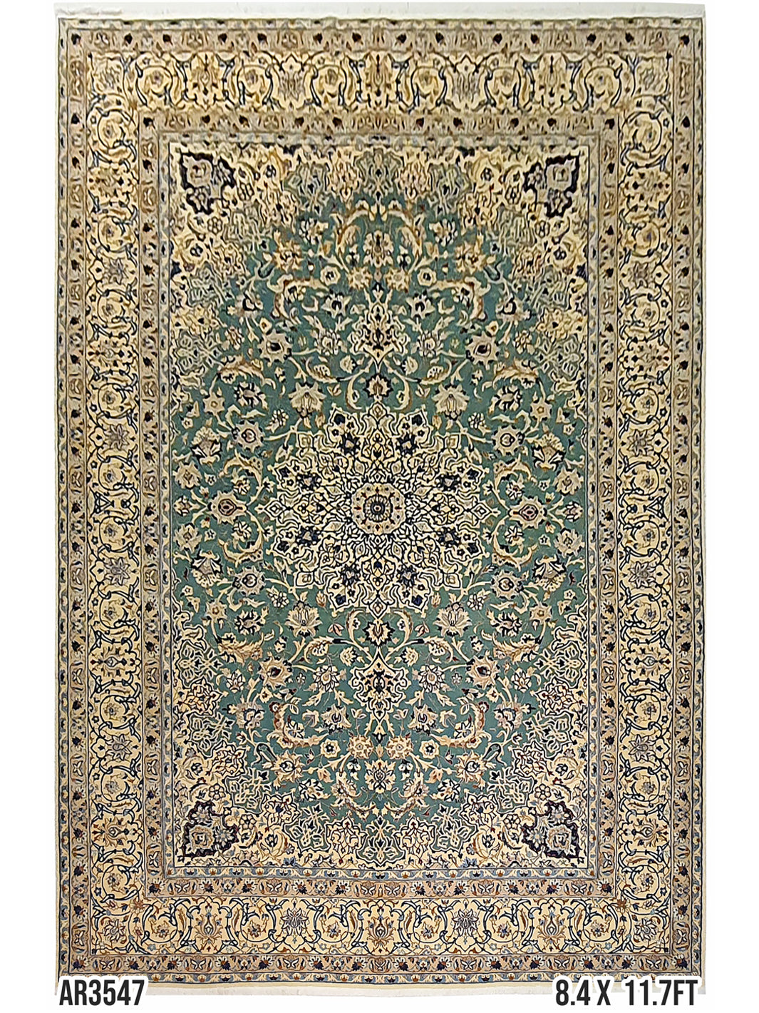 PERSIAN NAIN GREEN WITH BEAUTIFUL TRADITIONAL FLOWERS  - 8.4 X 11.7 FT - AR3547