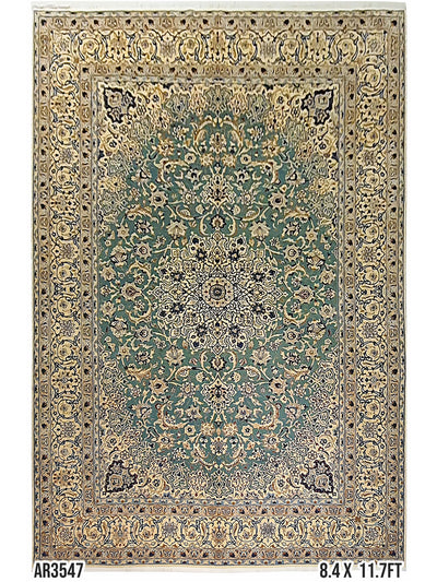 PERSIAN NAIN GREEN WITH BEAUTIFUL TRADITIONAL FLOWERS  - 8.4 X 11.7 FT - AR3547