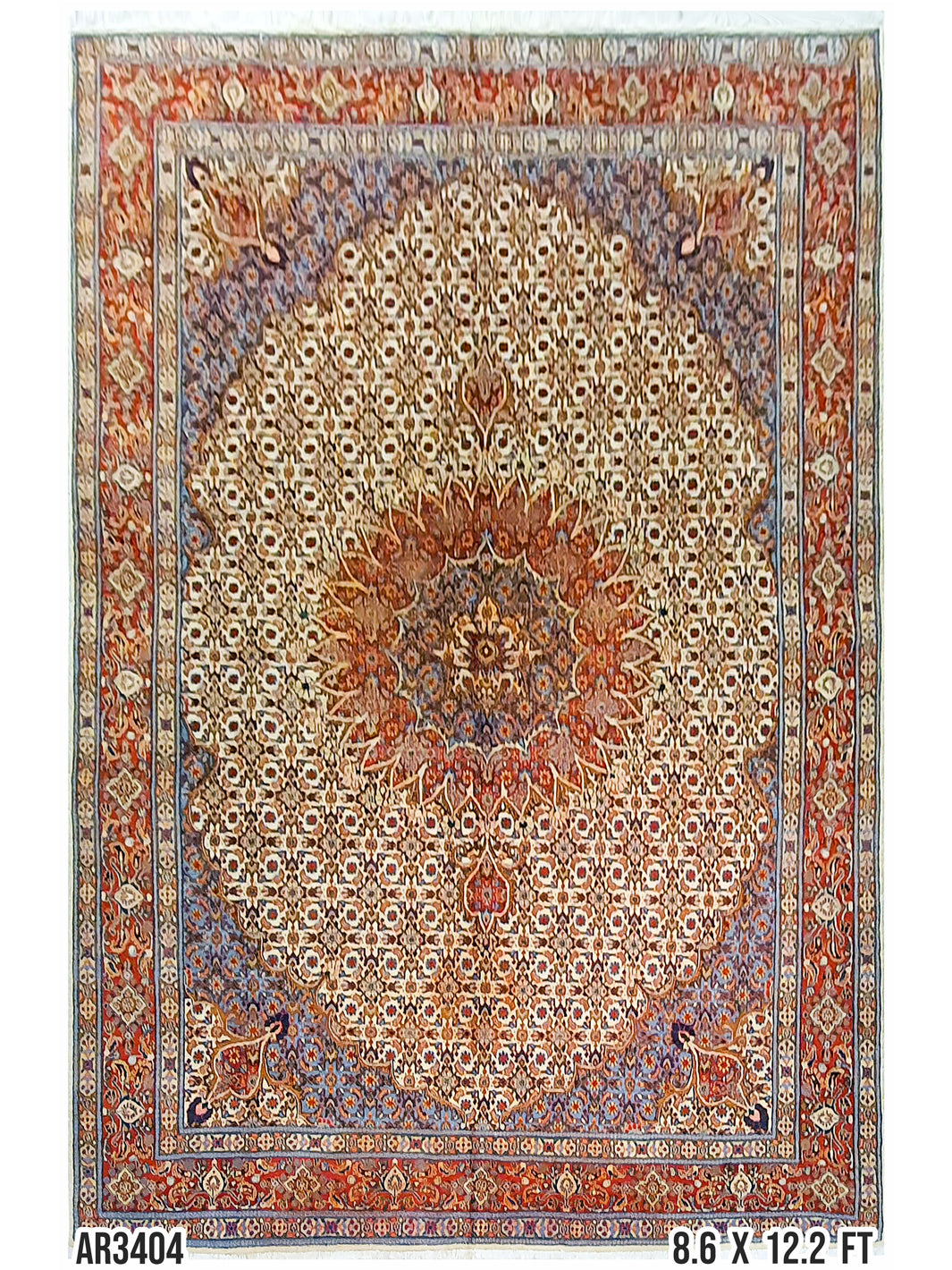 Superfine Persian Bijar Mode Cream and Orange Border - 8.6 X 12.2 FT - AR3404