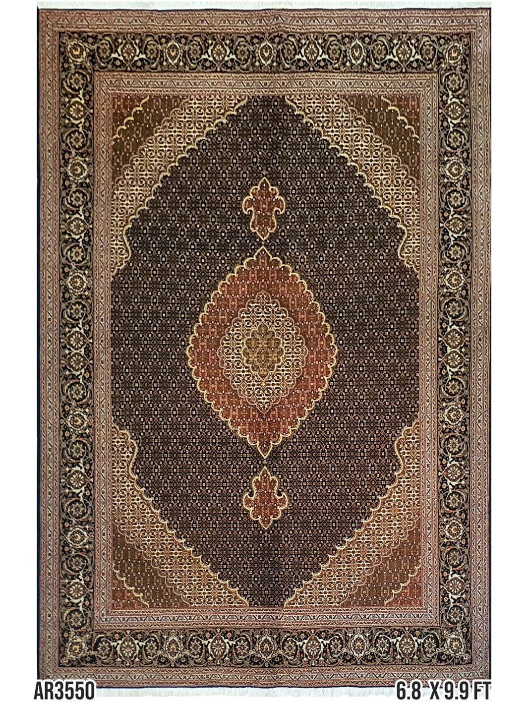 PERSIAN TABRIZ MAHI WOOL AND SILK CARPET  - 6.8 X 9.9 FT - AR3550