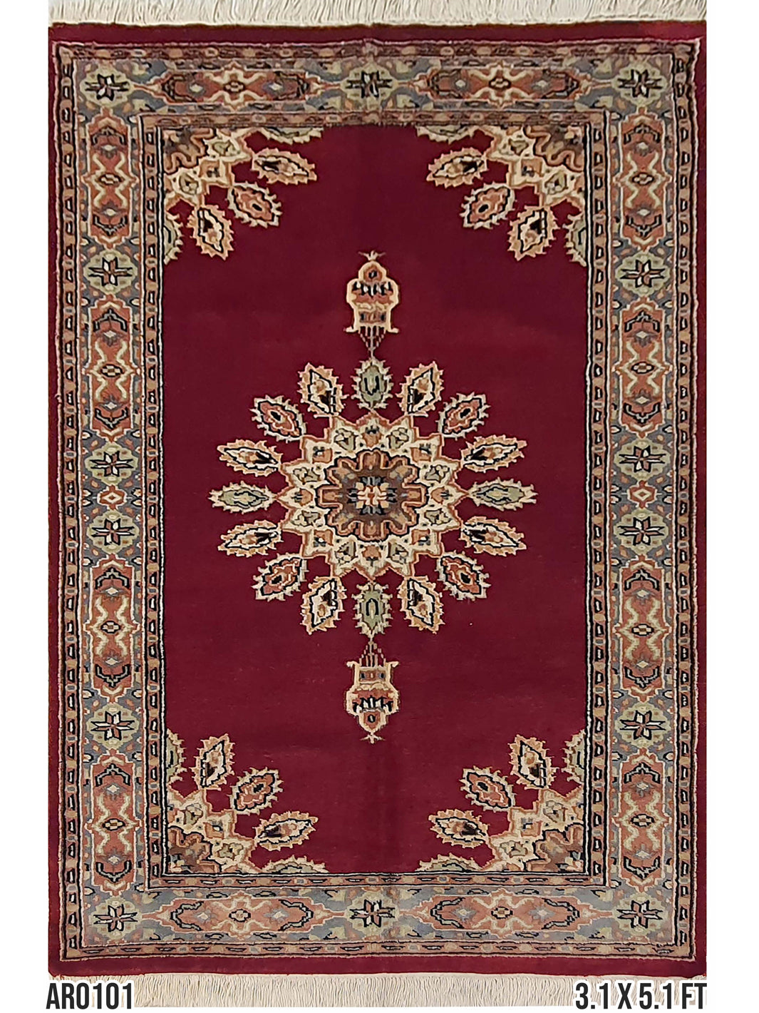 Pak Single Knot Persian Ardabil Design Red And Cream Border - AR0101