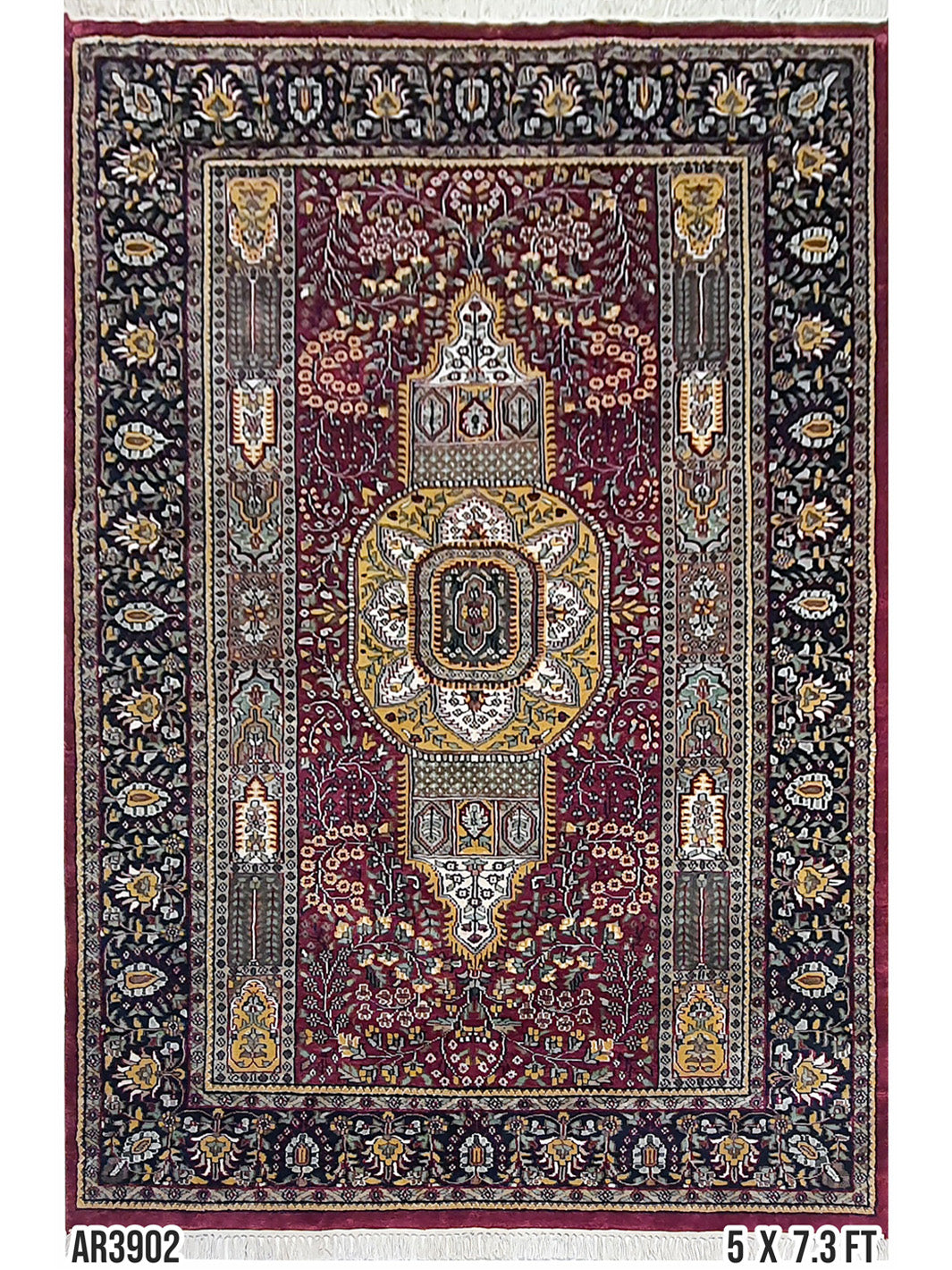 Superfine Kashmir Tree-Of-Life Hand-Knotted Silk Carpet - 5 X 7.3 FT - AR3902
