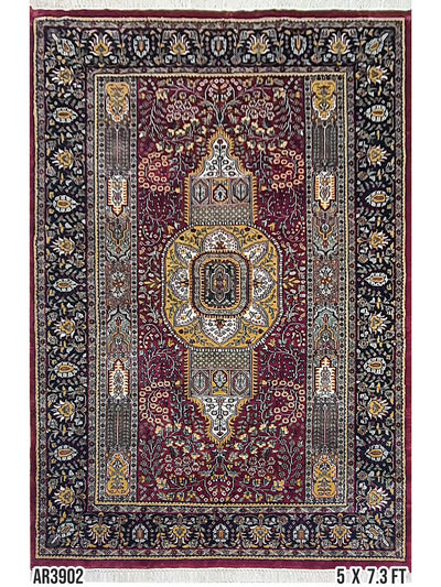Superfine Kashmir Tree-Of-Life Hand-Knotted Silk Carpet - 5 X 7.3 FT - AR3902