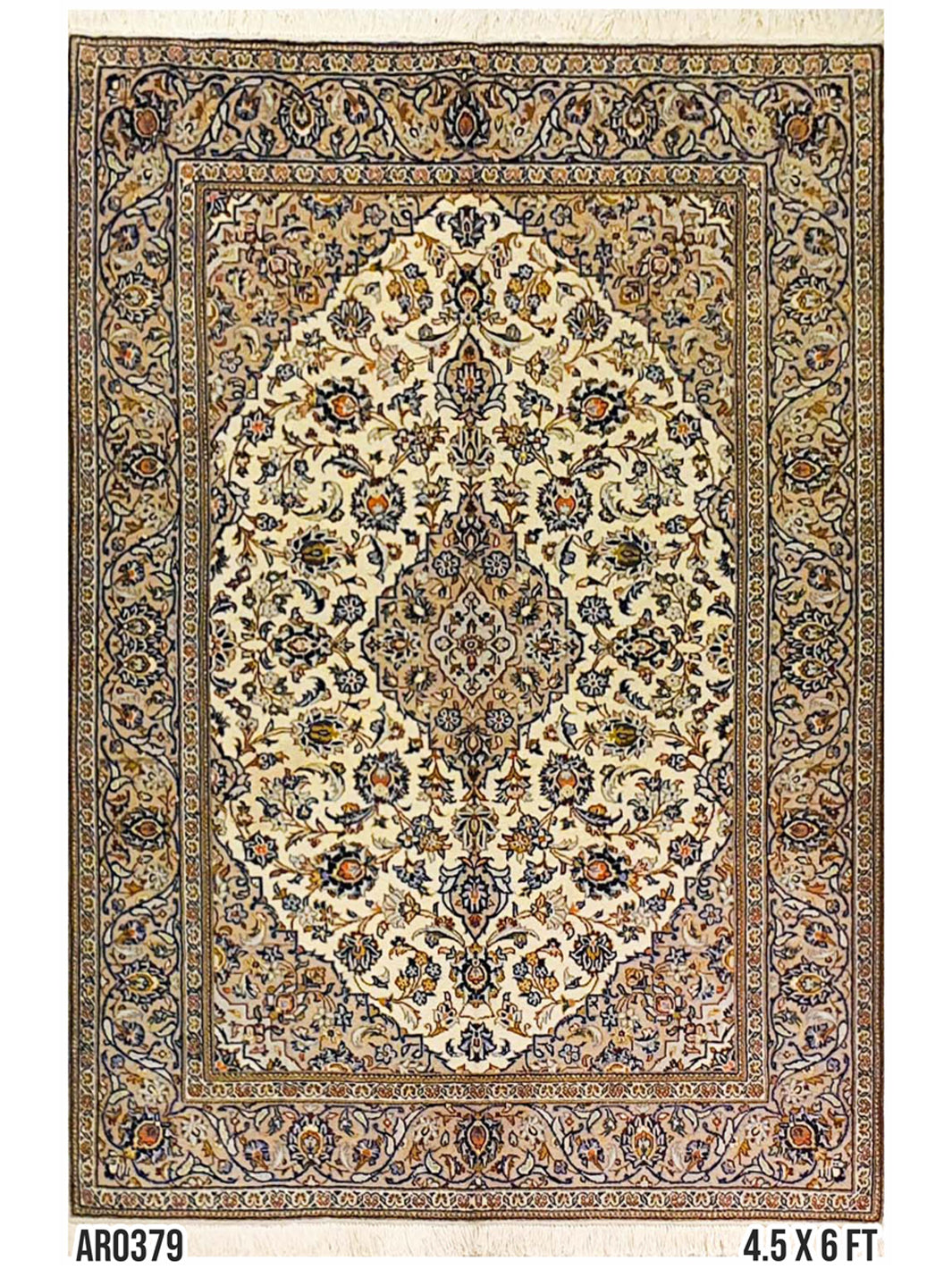 Persian Keshan Cream Brown Border - 4.5 X 6.0 FT - AR0379