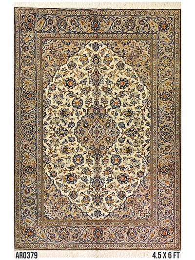 Persian Keshan Cream Brown Border - 4.5 X 6.0 FT - AR0379