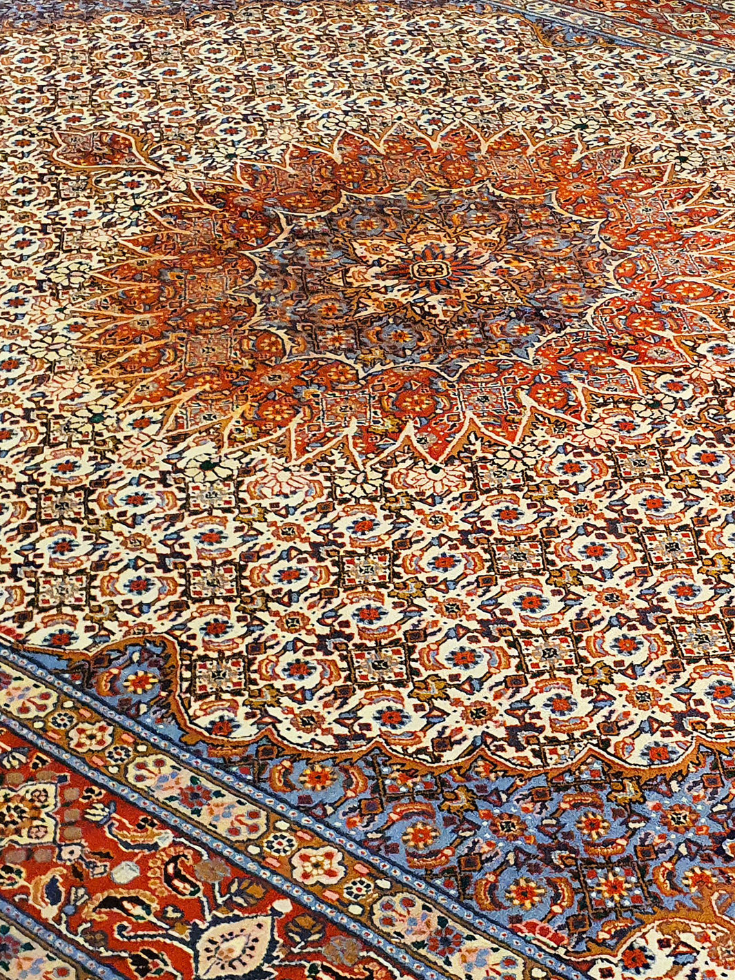 Superfine Persian Bijar Mode Cream and Orange Border - 8.6 X 12.2 FT - AR3404