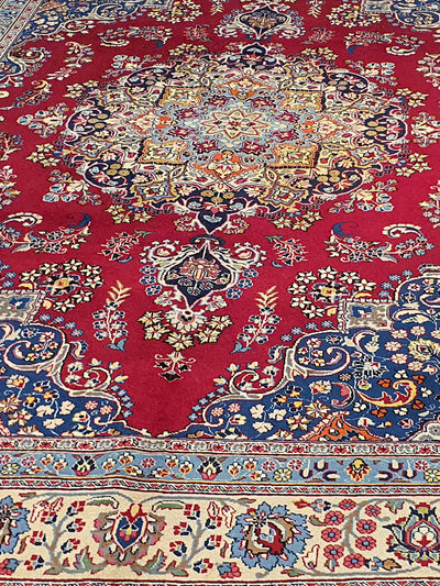 Superfine Persian Kirman Red and Blue With Cream Border - 8.0 X 11.3 FT - AR3406