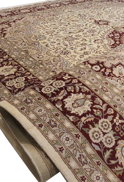 SUPERFINE PAK PERSIAN ISFAHAN CENTRE MEDALLION CREAM WITH RUST BORDER MADE OF BABY LAMBS WOOL - AR3968