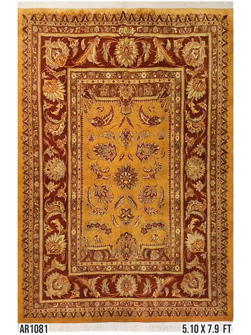 Persian Tabriz Mashad Allover Design Yellow and Rust - AR1081