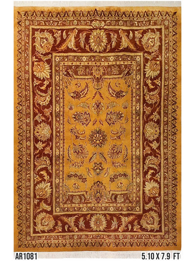 Persian Tabriz Mashad Allover Design Yellow and Rust - AR1081