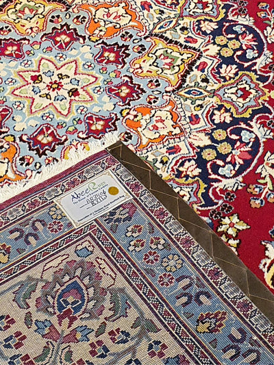 Superfine Persian Kirman Red and Blue With Cream Border - 8.0 X 11.3 FT - AR3406