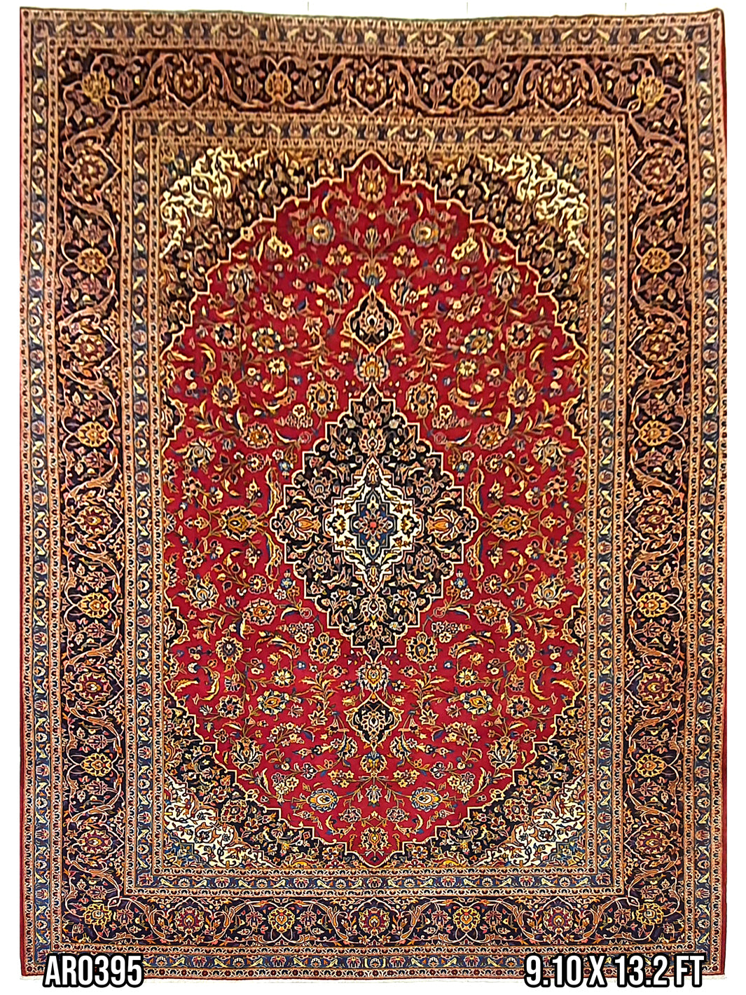 Persian Keshan Red, Blue Medallion - 9.10 X 13.2 FT - AR0395