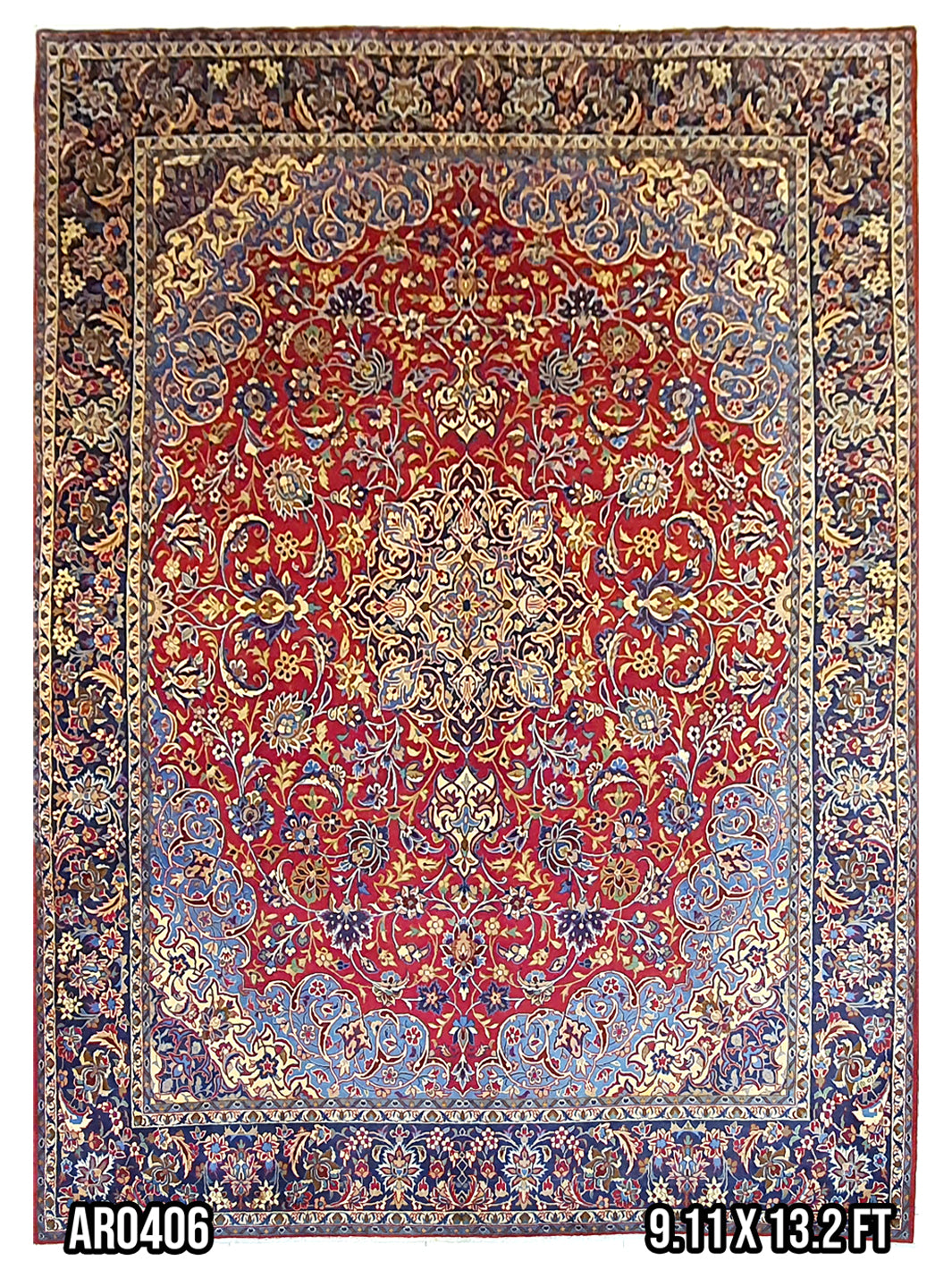 Persian Kerman Design Orange and Blue - 9.11 X 13.2 FT - AR0406