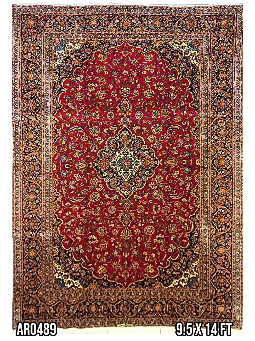 Persian Keshan Allover Motif Design with Centre Medallion - 9.5 X 14.0 FT - AR0489