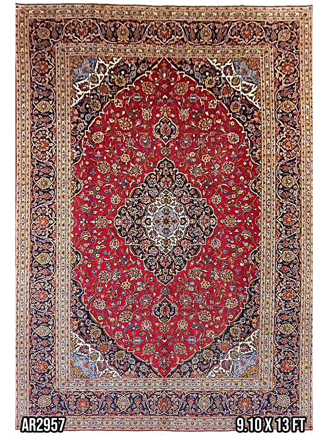 Persian Keshan Red and Blue Border - 9.10 X 13.0 FT - AR2957