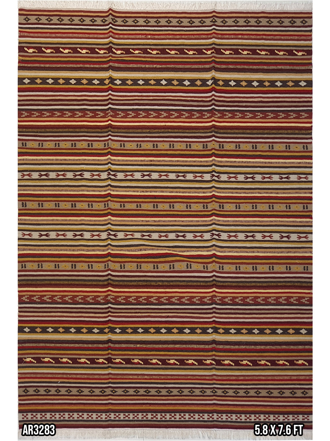 Turkish Wool Kilim Multicolor Stripes - 5.8 X 7.6 FT - AR3283