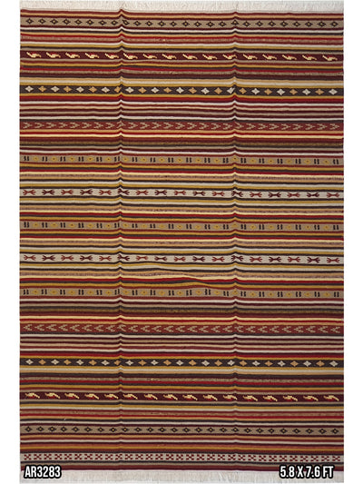 Turkish Wool Kilim Multicolor Stripes - 5.8 X 7.6 FT - AR3283