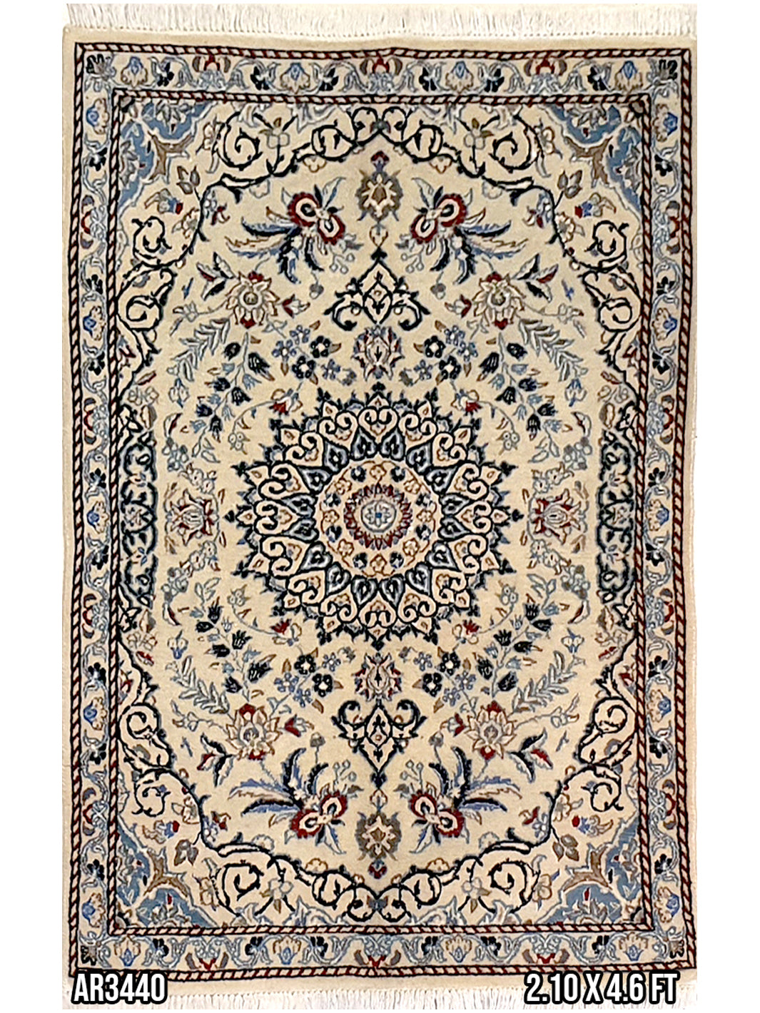 Persian Nain Design Cream and Light Blue - 2.10 x 4.6 FT - AR3440