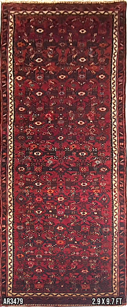 Superfine Persian Berjar Hand Knotted Wool Red Runner With All Over Design-AR3479