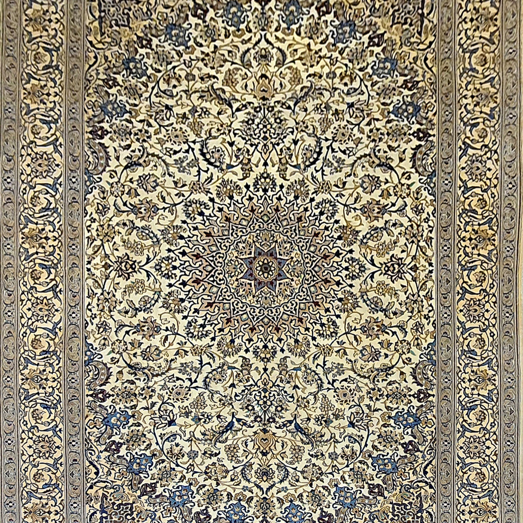 PERSIAN NAIN HAND KNOTTED WOOL AND SILK CARPET WITH CENTRAL MEDALLION WITH OVEL MOTIF- AR3544
