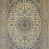 PERSIAN NAIN HAND KNOTTED WOOL AND SILK CARPET WITH CENTRAL MEDALLION WITH OVEL MOTIF- AR3544