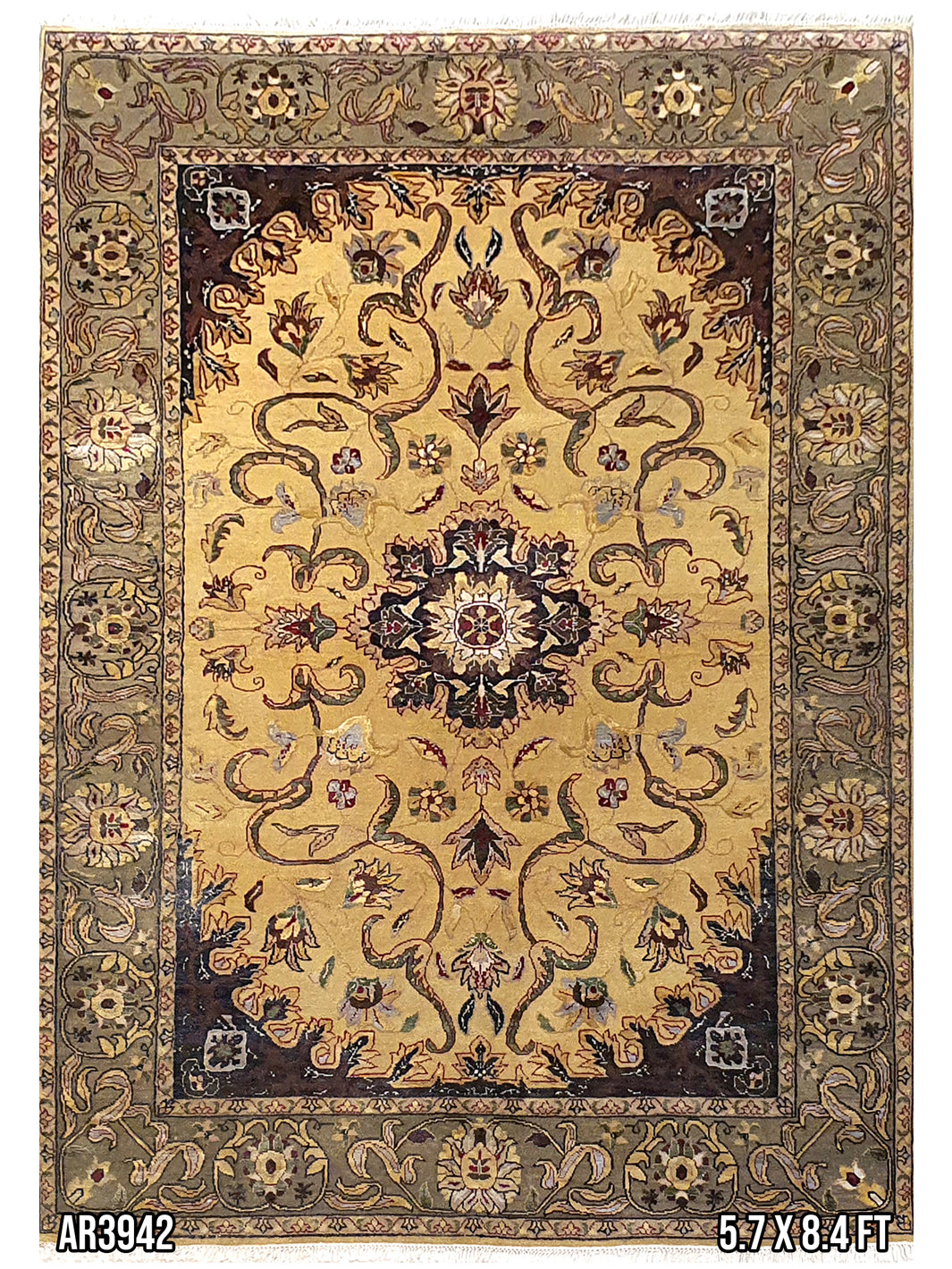 Chobi Khazak Floral Design Blue, Light Brown And  Army Green - 5.7 x 8.4 FT - AR3942