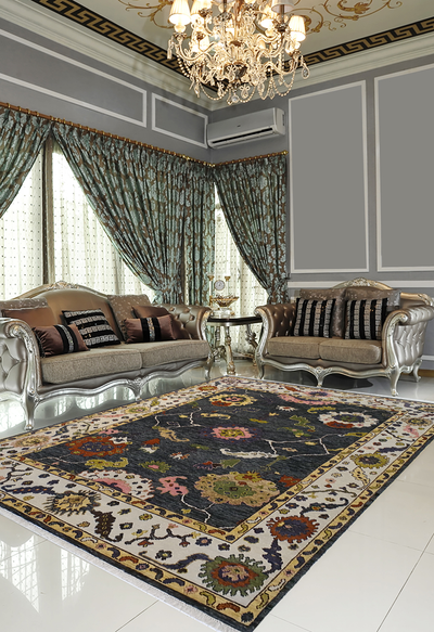 Oushak Hand Spin with Multicolor Flowers - AR3744