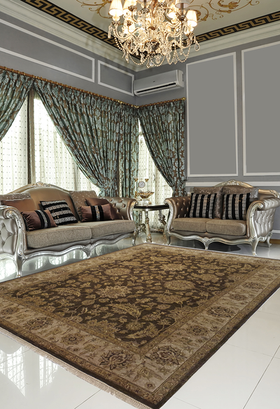 Indo Isfahan Allover Floral Design Dark Brown and Light Brown - VP084