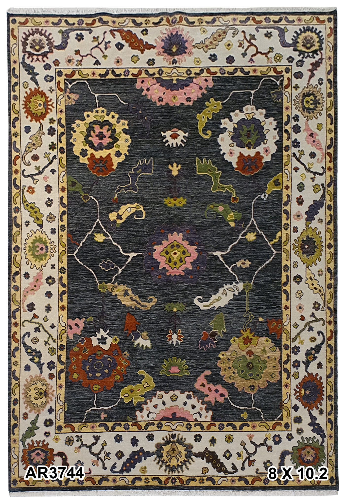 Oushak Hand Spin with Multicolor Flowers - AR3744