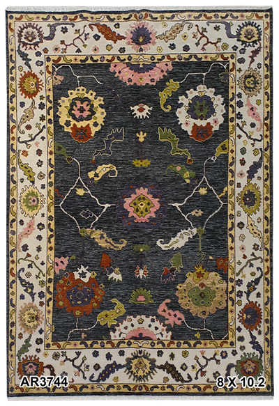 Oushak Hand Spin with Multicolor Flowers - AR3744