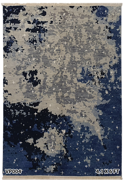 Superfine Persian Silk and Wool Galaxy Design Wool Light Grey, Dark Grey, Light Blue and Dark Blue-VP004