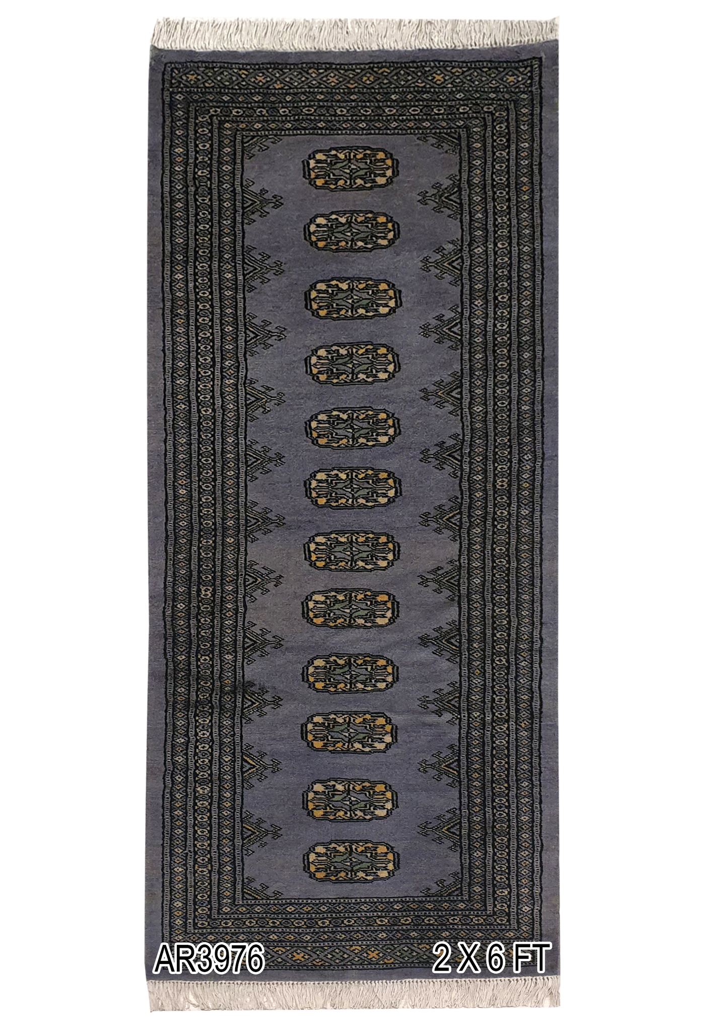 SUPERFINE BUKHARA WOOL GREY RUNNER WITH ELEPHANT FOOT MOTIF - AR3976