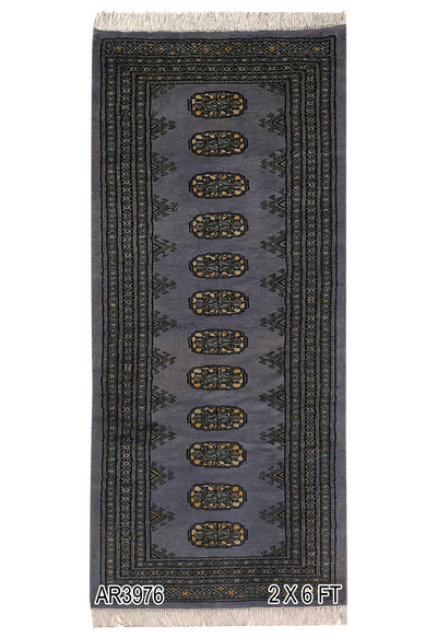 SUPERFINE BUKHARA WOOL GREY RUNNER WITH ELEPHANT FOOT MOTIF - AR3976