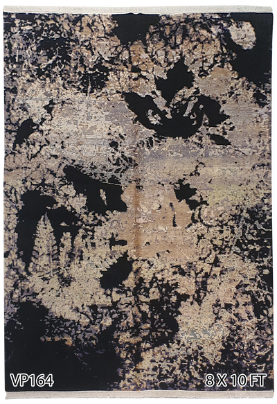 Superfine Galaxy Design Broken Design Silk and Wool Black and Cream-VP164