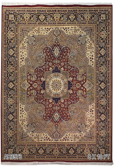SUPERFINE PAK PERSIAN AUBUSSON KIRMAN WOOL WITH A LONG RED MEDALLION & BLURRED BORDER - AR3973