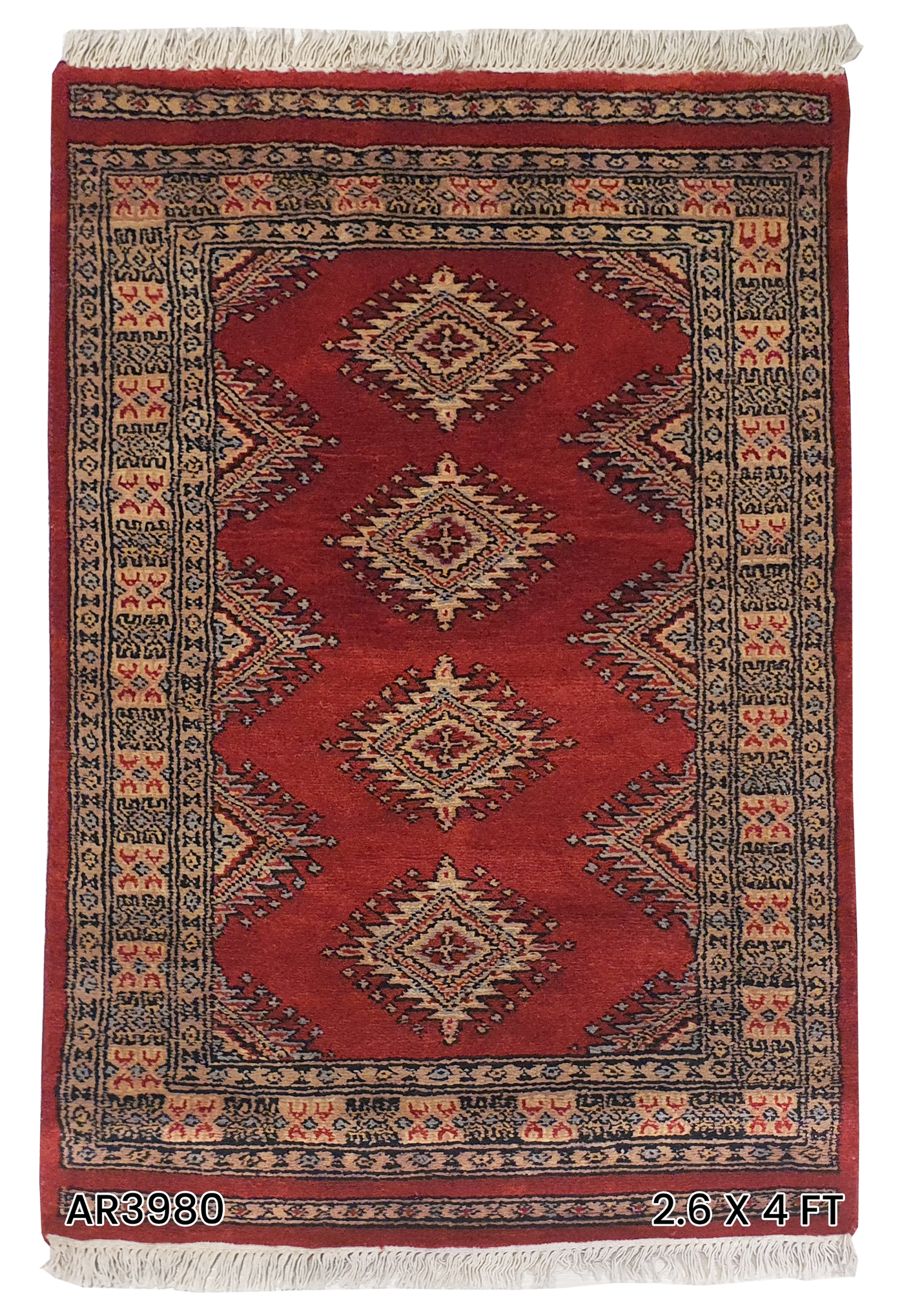SUPERFINE BUKHARA RED WITH 4 MEDALLION & MULTICOLOUR BORDER - AR3980