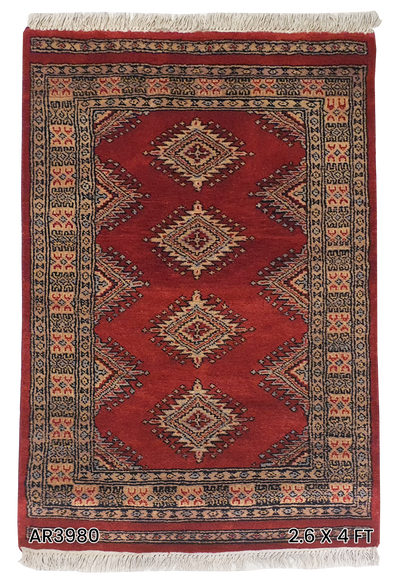SUPERFINE BUKHARA RED WITH 4 MEDALLION & MULTICOLOUR BORDER - AR3980