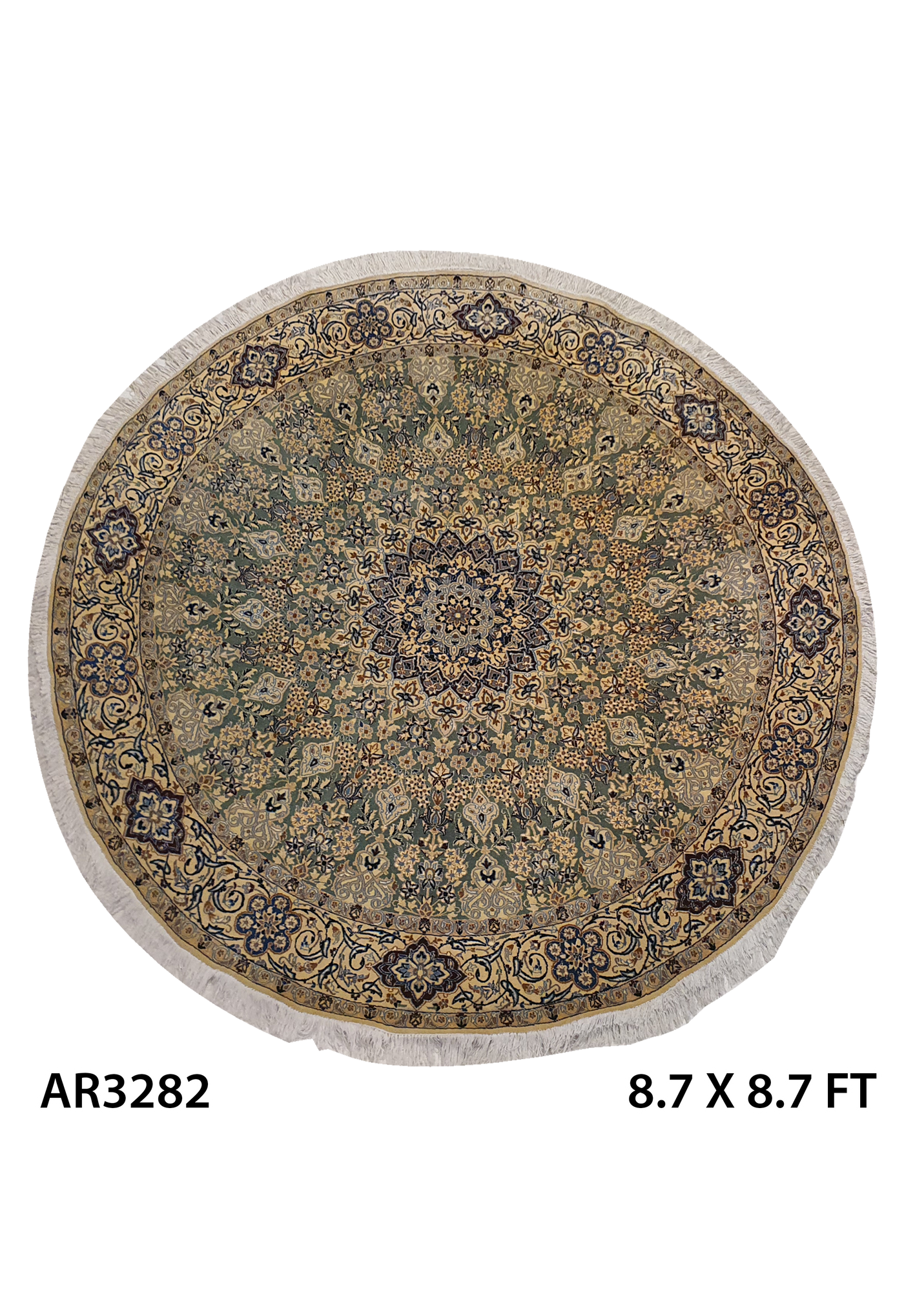 Superfine Persian Nain Dome Design Round Carpet Green Inlet Silk-AR3282