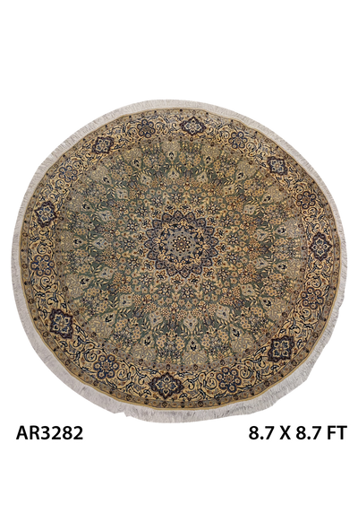 Superfine Persian Nain Dome Design Round Carpet Green Inlet Silk-AR3282