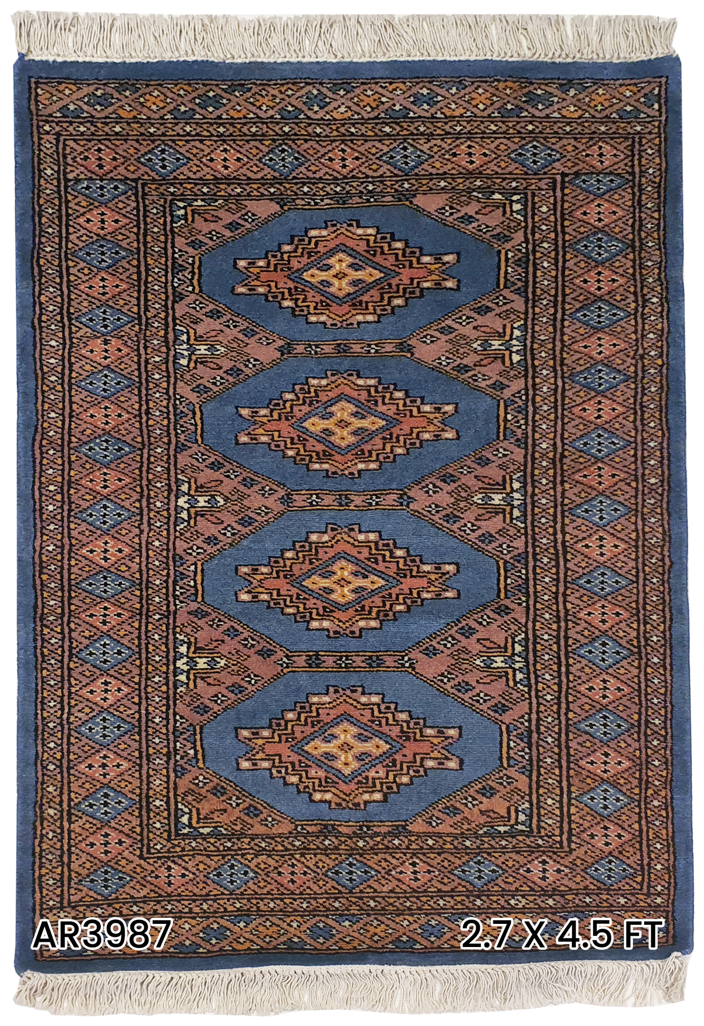 SUPERFINE BUKHARA LIGHT BLUE WITH 4 MEDALLION PINK & BROWN BORDER - AR3987
