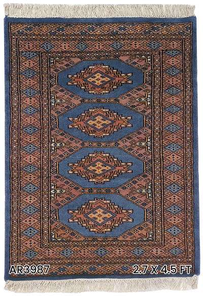 SUPERFINE BUKHARA LIGHT BLUE WITH 4 MEDALLION PINK & BROWN BORDER - AR3987