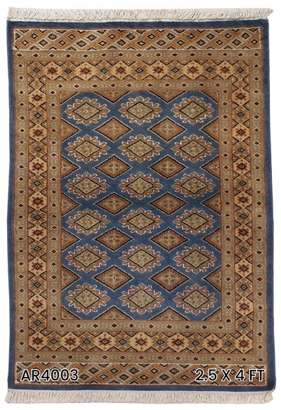 SUPERFINE BUKHARA SILK & WOOL LIGHT BLUE & YELLOW WITH DIAMOND SHAPER MOTIF - AR4003