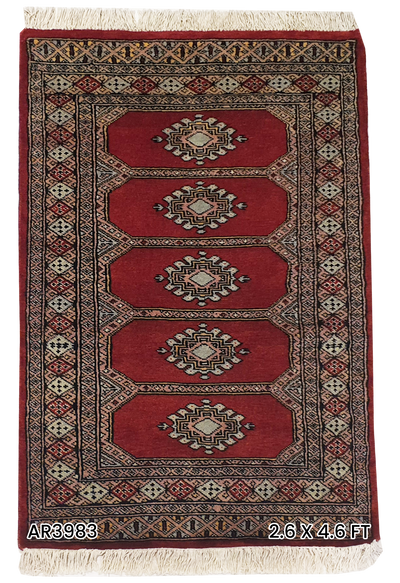 SUPERFINE BUKHARA RED WITH 5 MEDALLION & MULTICOLOUR BORDER - AR3983