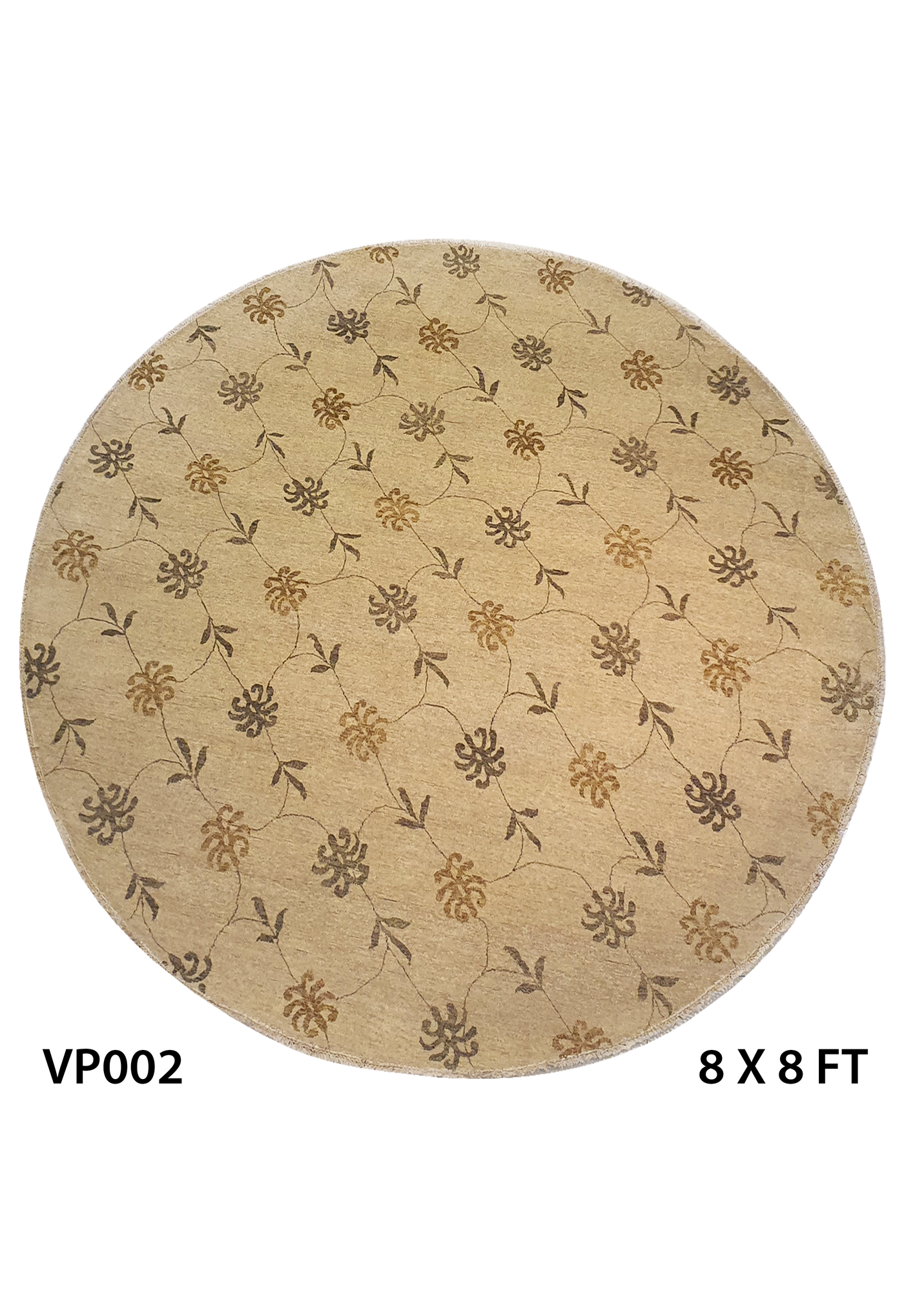 Superfine Persian Wool Round Allover Floral Design Light Brown-VP002