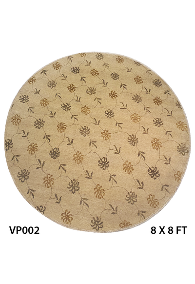 Superfine Persian Wool Round Allover Floral Design Light Brown-VP002